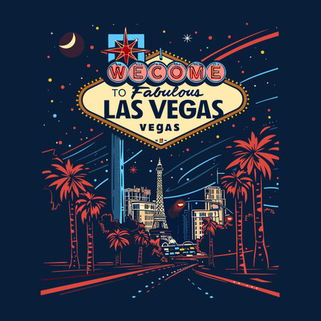 Welcome to Las Vegas sign with palm trees and star. Vector illustrationのイラスト素材