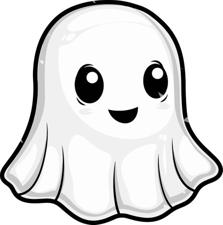 A cartoon ghost with a big smile on its face. The ghost is white and has a black mouthのイラスト素材