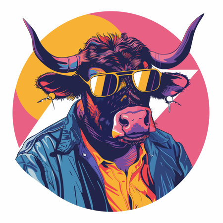 Vector illustration of a bull wearing sunglasses and a leather jacket. Symbol of the year 2021.のイラスト素材
