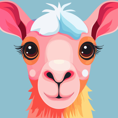 Cute llama face. Vector illustration of a cute llama.のイラスト素材