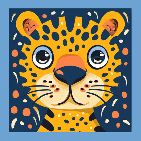 Cute cartoon leopard face. Vector illustration on blue background.のイラスト素材