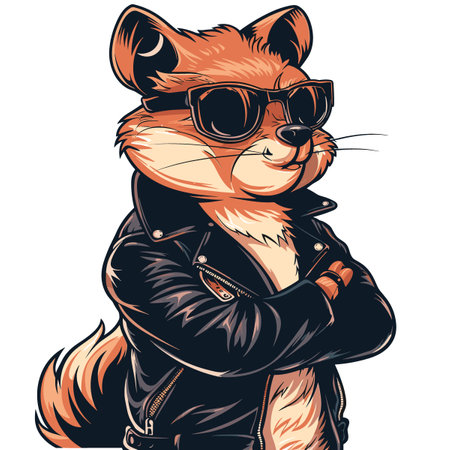 Vector image of a fox in leather jacket, sunglasses and leather jacketのイラスト素材