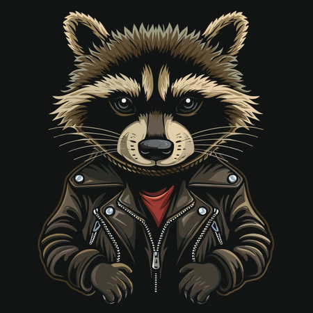 Raccoon in a jacket. Vector illustration on a black background.のイラスト素材