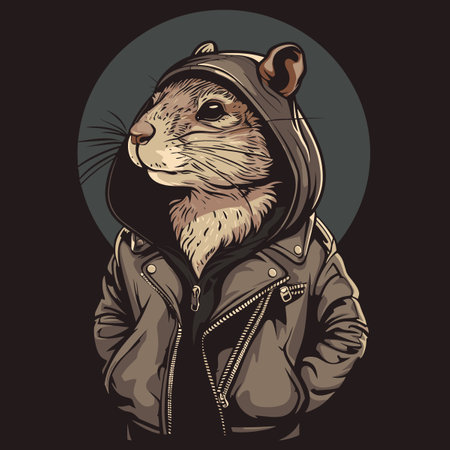 Vector illustration of a beaver in a leather jacket and hat.のイラスト素材