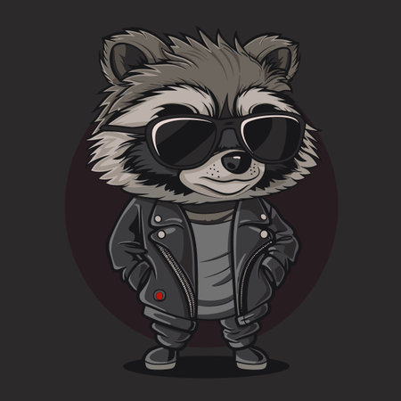 Raccoon in a leather jacket and sunglasses. Vector illustration.のイラスト素材