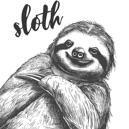Vector hand drawn illustration of cute cartoon sloth. Vector illustration.のイラスト素材