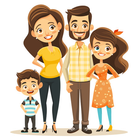 Happy family. Father, mother, son and daughter. Vector illustrationのイラスト素材