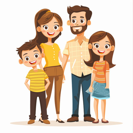 Happy family standing together. Mother, father and children. Vector illustrationのイラスト素材
