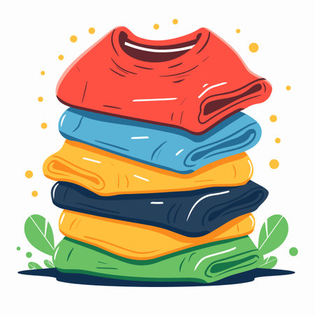 Stack of colorful clothes. Vector illustration in cartoon style isolated on white background.