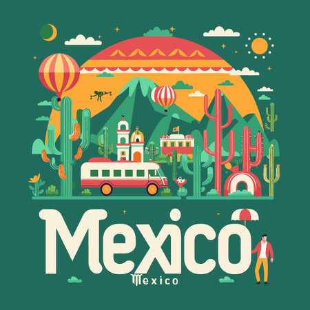 Travel to Mexico. Vector illustration in flat design style. Travel concept.のイラスト素材