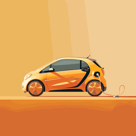 Electric car on the road. Vector illustration in flat cartoon style.のイラスト素材