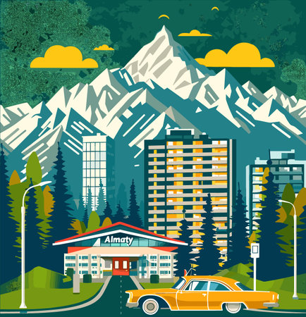 Hotel in the mountains. Vector illustration in flat design style.のイラスト素材