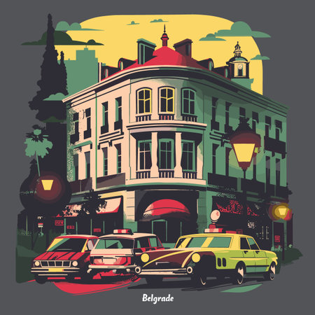Vector illustration of a street in Paris, France. Retro style.のイラスト素材