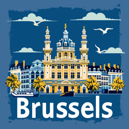 Brussels, Belgium. Travel and Tourism Concept. Vector Illustration.のイラスト素材