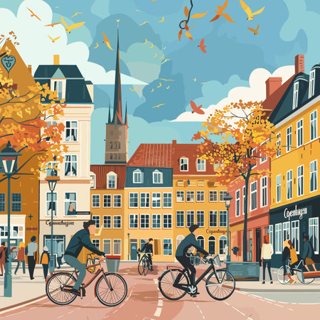 Amsterdam, Netherlands. Street life with people and bikes. Vector illustrationのイラスト素材