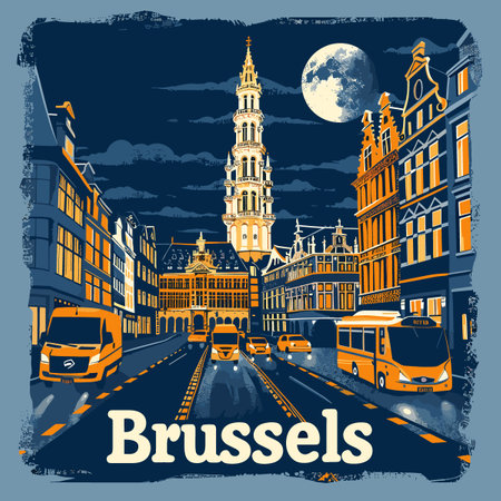 Bruges, Belgium. Vector illustration in retro style. Travel to Belgium.のイラスト素材