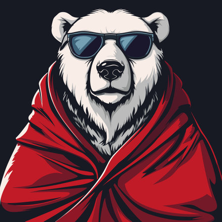 Polar bear in a red scarf and sunglasses. Vector illustration.のイラスト素材