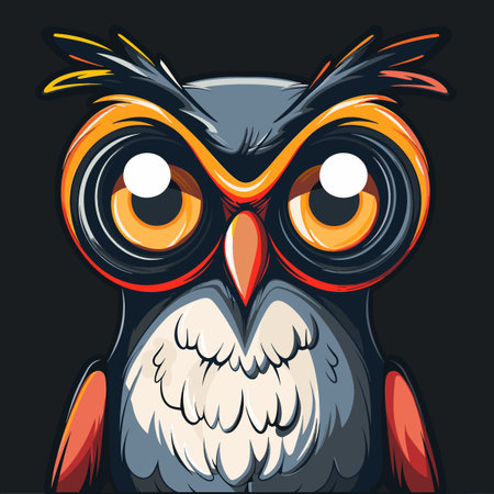 Owl head with big eyes on black background. Vector illustration.のイラスト素材