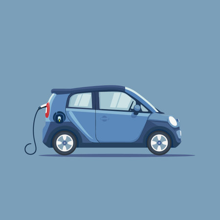 Electric car. Vector illustration in cartoon style. Isolated on blue background.のイラスト素材