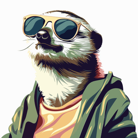 Vector illustration of a cute dog in a green jacket and sunglasses.のイラスト素材