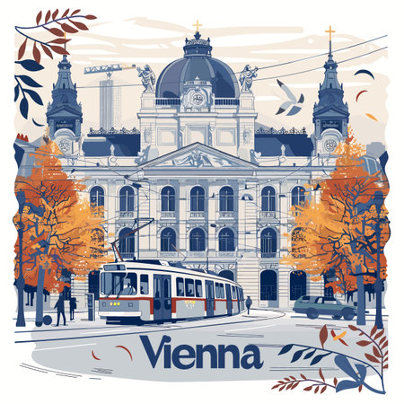 Vienna is a beautiful city with a lot of history. The buildings are old and the streets are lined with trees. The city is known for its art and culture, and it is a popular destination for touristsのイラスト素材