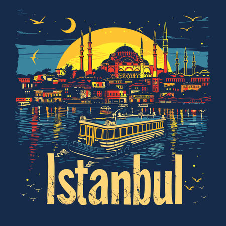 Istanbul, Turkey. Vector hand drawn illustration in vintage style.のイラスト素材