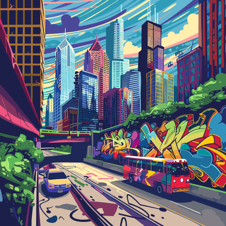 Cityscape of the city. Vector illustration in a cartoon style.のイラスト素材