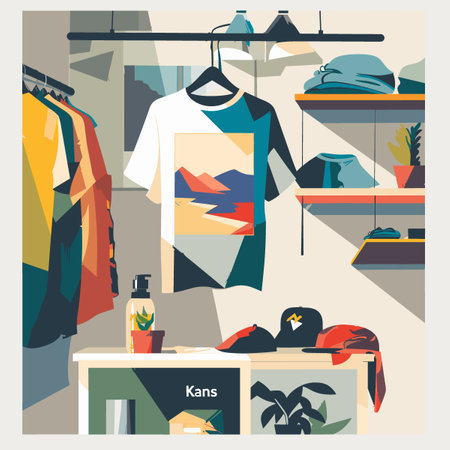Clothes shop interior. Vector illustration in flat style. Clothes store.のイラスト素材