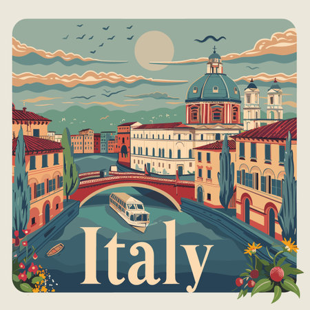Venice Italy travel poster. Vector illustration in flat style. Travel to Italy.のイラスト素材