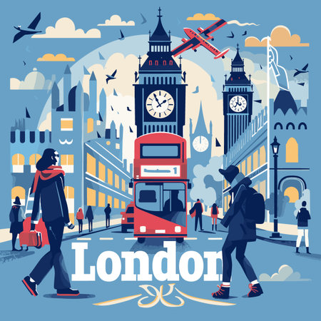London. People walking in the city. Big Ben, Big Ben, Big Ben tower. Vector illustrationのイラスト素材