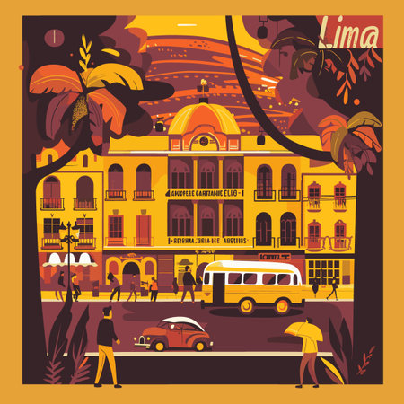Lima, Peru, South America. Travel and tourism concept. Vector illustrationのイラスト素材