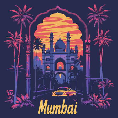 India, Mumbai, Goa. Landmarks of India. Vector illustrationのイラスト素材