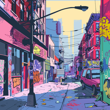 Colorful sketch of a street in New York City. Vector illustrationのイラスト素材
