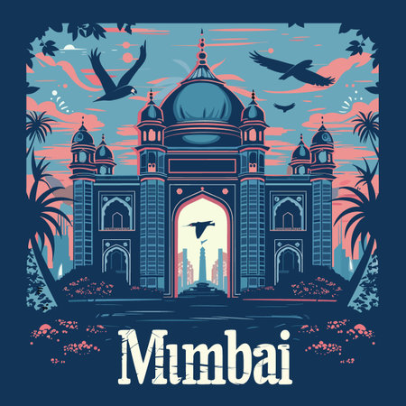 Mumbai, India. Vector illustration of the Taj Mahal.のイラスト素材