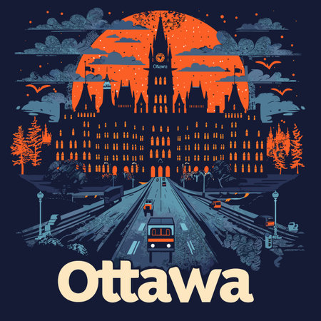 Ottawa, Canada. Vector illustration in flat style. Travel poster.のイラスト素材