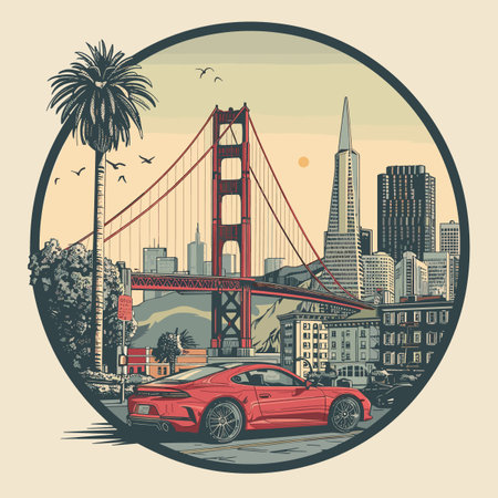 Golden Gate Bridge in San Francisco, California, USA, vector illustrationのイラスト素材