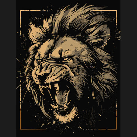 Lion head. Hand drawn vector illustration on a black background.のイラスト素材