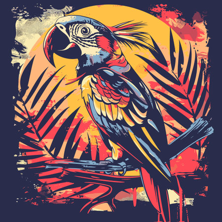 Parrot. Hand drawn vector illustration on a grunge background.のイラスト素材