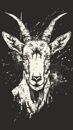 Goat head. Hand drawn vector illustration in vintage engraving style.のイラスト素材