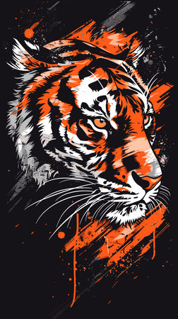Tiger head on grunge background. Vector illustration for t-shirt design.のイラスト素材