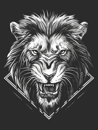 Lion head for tattoo or T-shirt design. Vector illustrationのイラスト素材