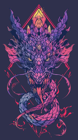 Dragon head tattoo. Vector illustration. Tattoo art. T-shirt design.