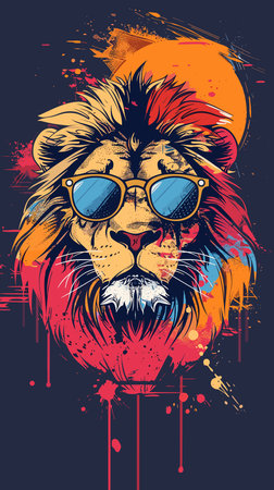 Lion head with sunglasses on grunge background. Vector illustration.のイラスト素材