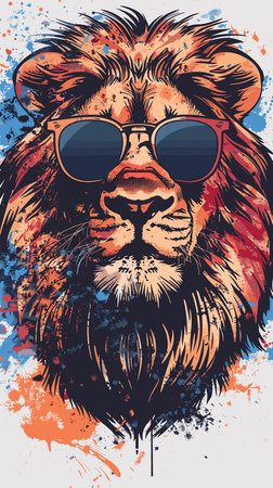 Lion head with sunglasses. Grunge background. Vector illustration.のイラスト素材