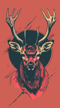 Vector illustration of a deer head with horns on a grunge backgroundのイラスト素材