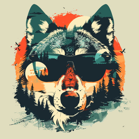 Illustration of a wolf wearing sunglasses. Can be used as a print on t-shirts and bags.のイラスト素材