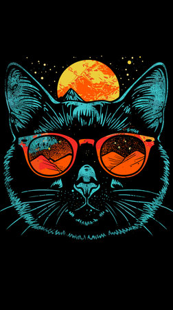 Cute cat with sunglasses. Hand drawn illustration for t-shirt print.のイラスト素材