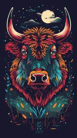 Bison head vector illustration. T-shirt design. Vector illustration.のイラスト素材