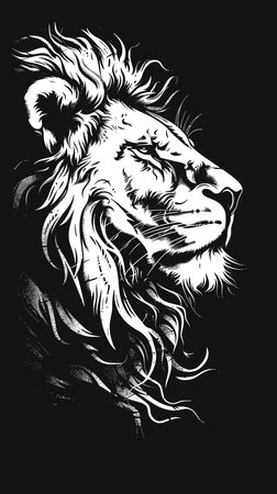 lion head tattoo vector illustration hand drawing on black background for t-shirtのイラスト素材