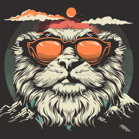 Lion head in sunglasses. Vector illustration for t-shirt print.のイラスト素材